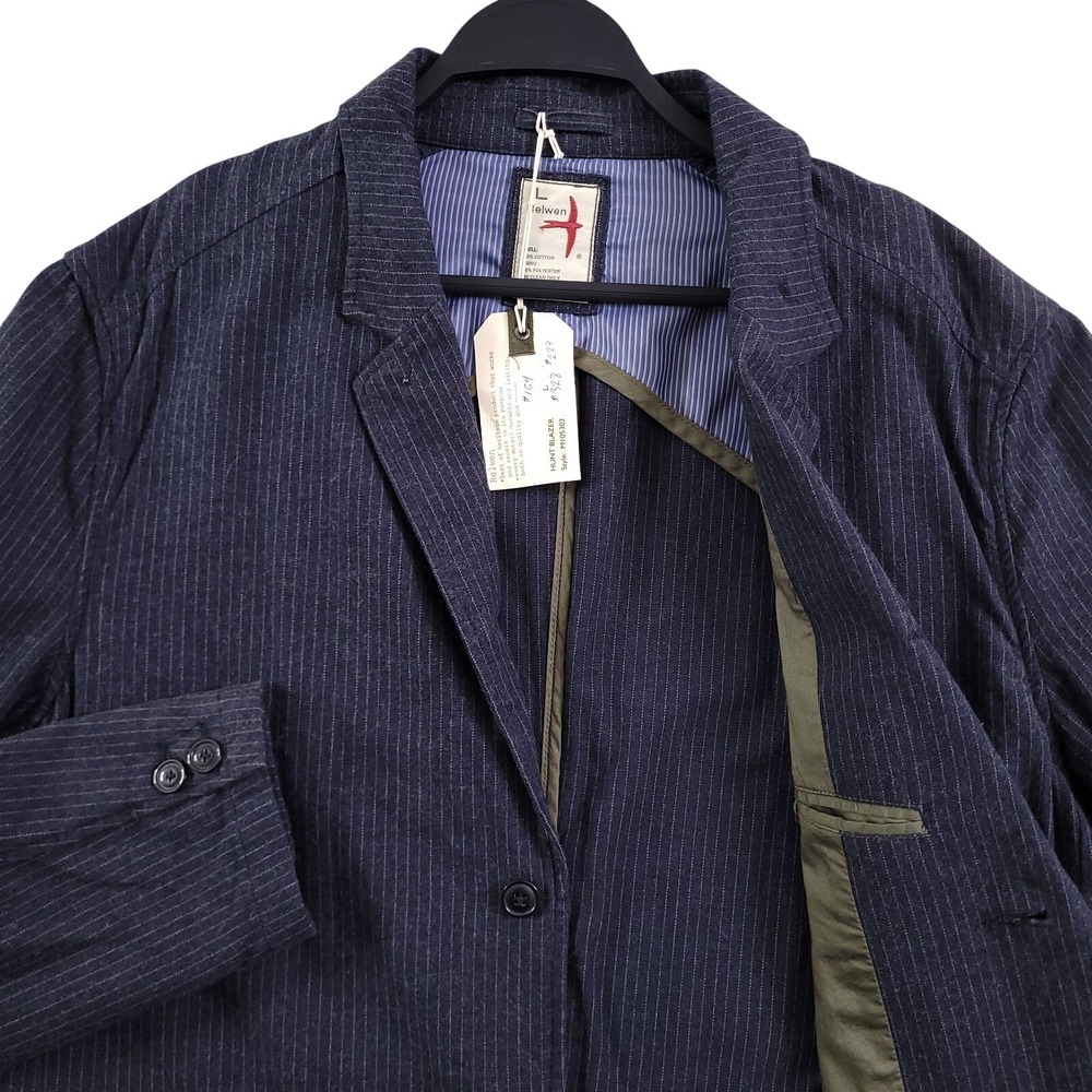 Relwen Hunt Blazer Mens L Navy Pinstripe Unstructured Chore Coat Jacket NWT